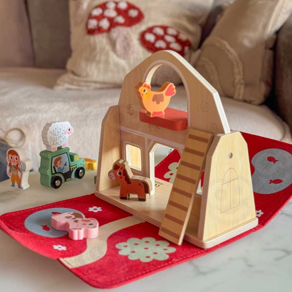 Tooky Toys Tooky Toy Medinė Skleidimo Ūkio Rinkinys su Figūrėlėmis