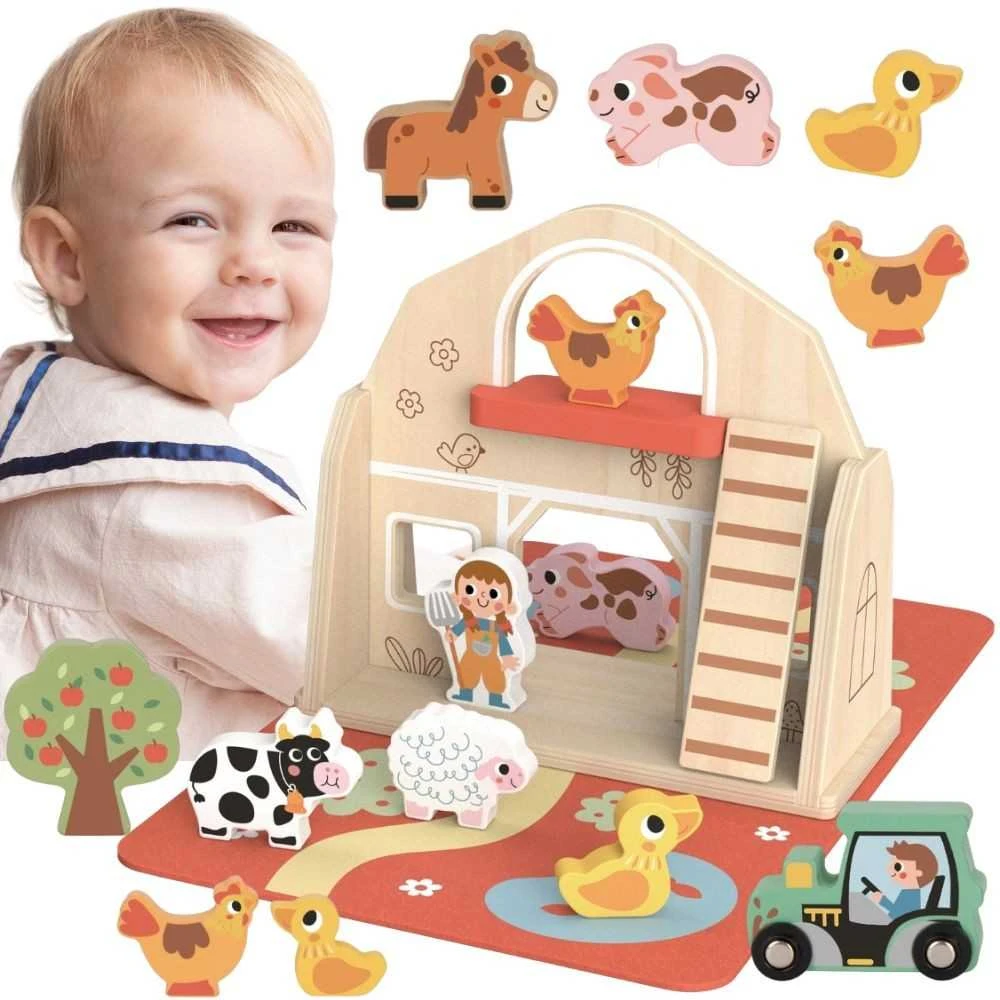Tooky Toys Tooky Toy Medinė Skleidimo Ūkio Rinkinys su Figūrėlėmis