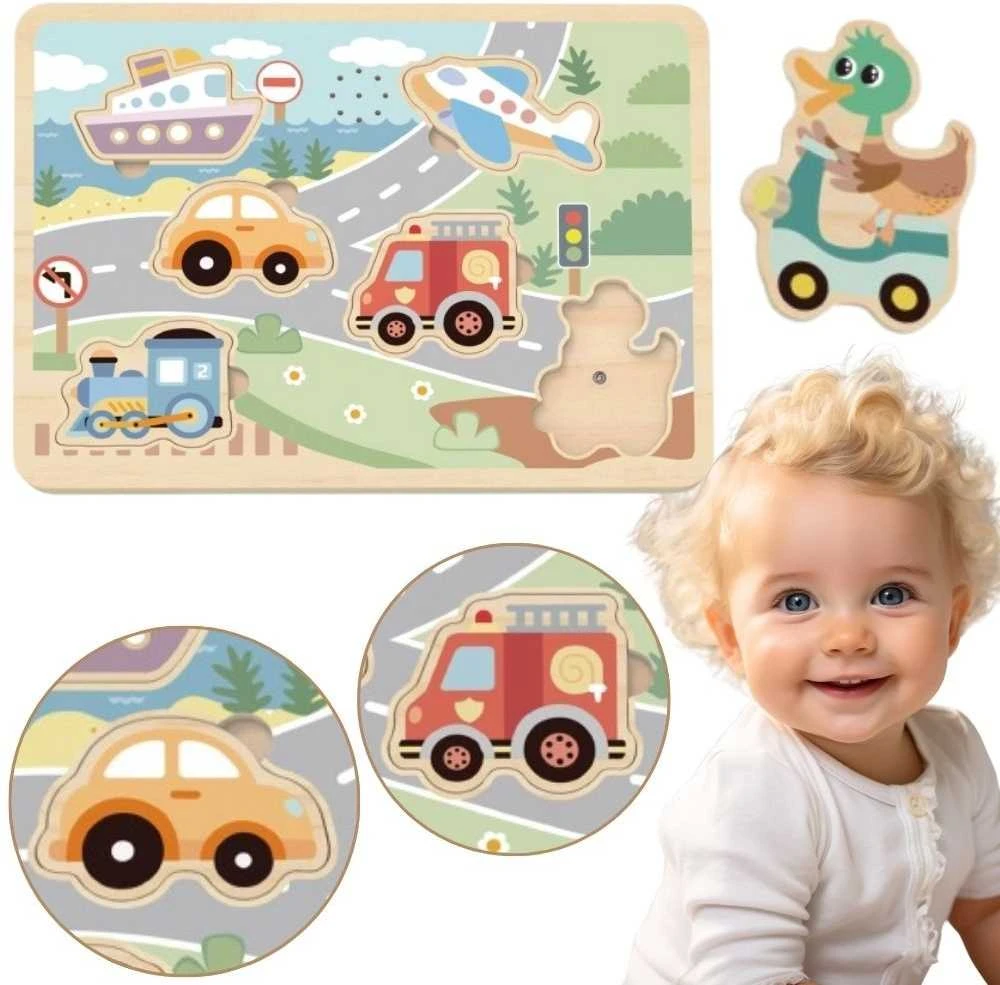 Tooky Toys TOOKY TOY medinė interaktyvi dėlionė Transporto priemonės