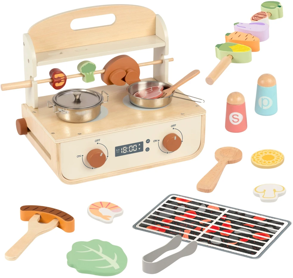 Tooky Toys TOOKY TOY Žaislinė medinė virtuvėlė su kepsnine ir priedais