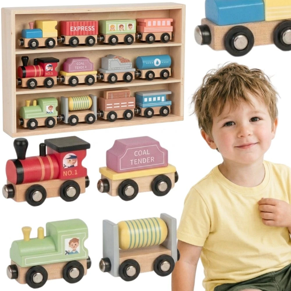 Tooky Toys Tooky žaisliniai medinių transporto priemonių vagonai su magnetu