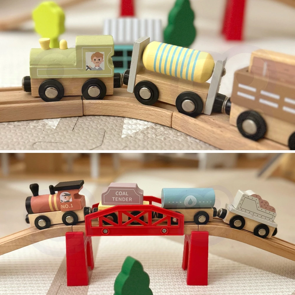 Tooky Toys Tooky žaisliniai medinių transporto priemonių vagonai su magnetu