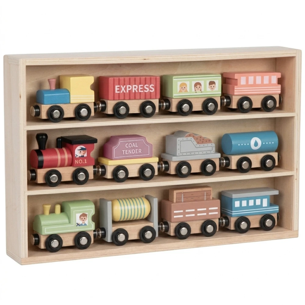 Tooky Toys Tooky žaisliniai medinių transporto priemonių vagonai su magnetu