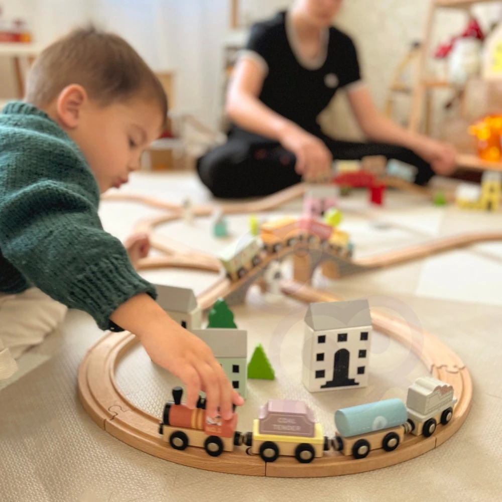 Tooky Toys Tooky žaisliniai medinių transporto priemonių vagonai su magnetu