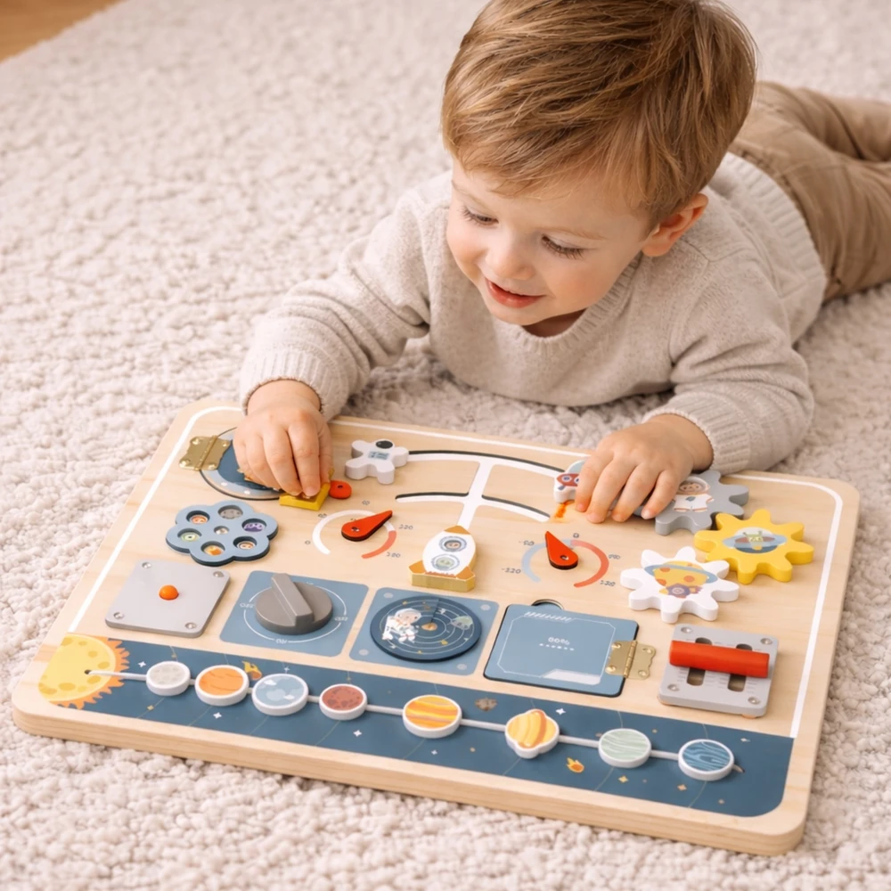 Tooky Toys Medinė kosminė Montessori lenta Tooky Toy astronauto valdymo pultas