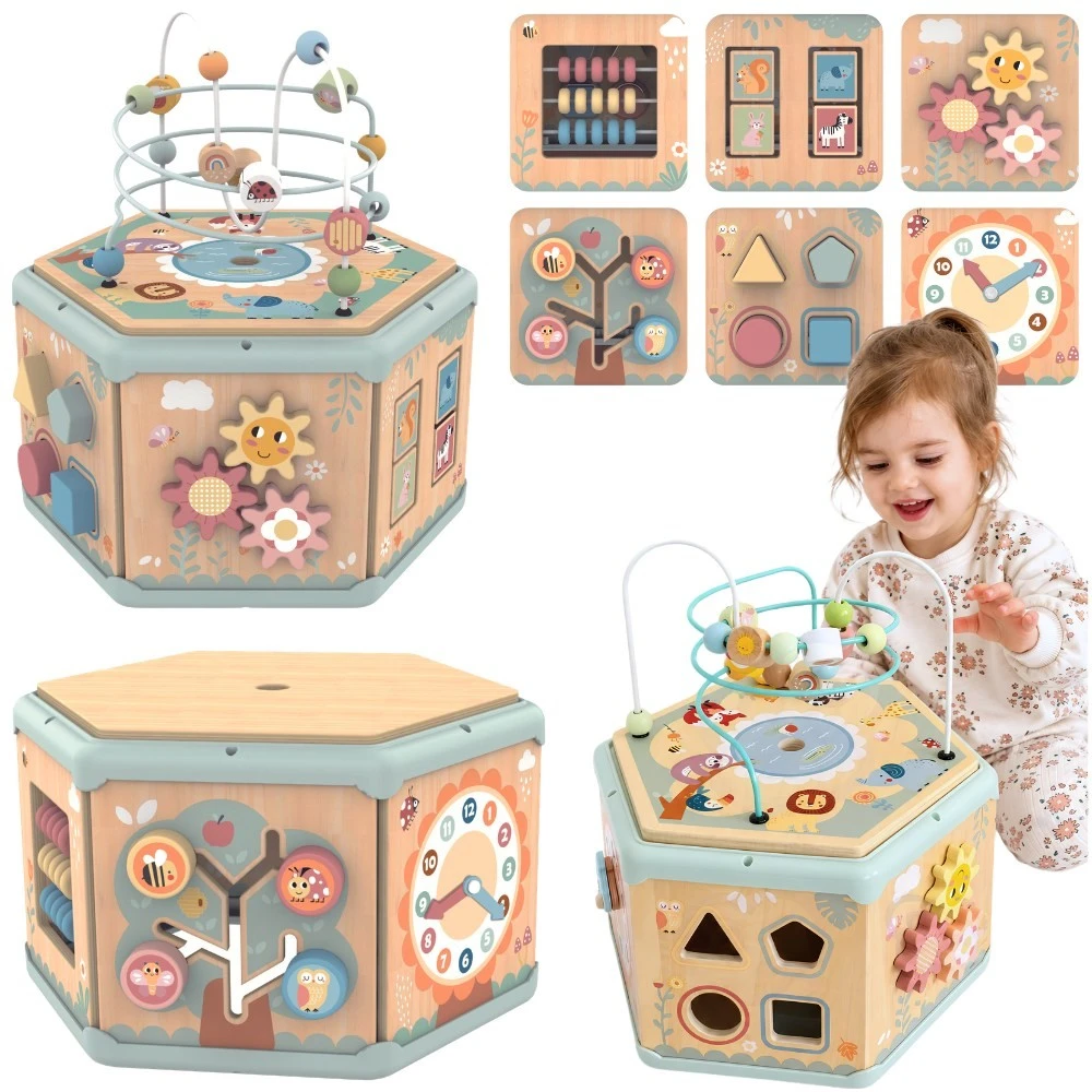 Tooky Toys TOOKY TOY Interaktyvi Montessori medinė šešiakampė atidarymo dėžutė