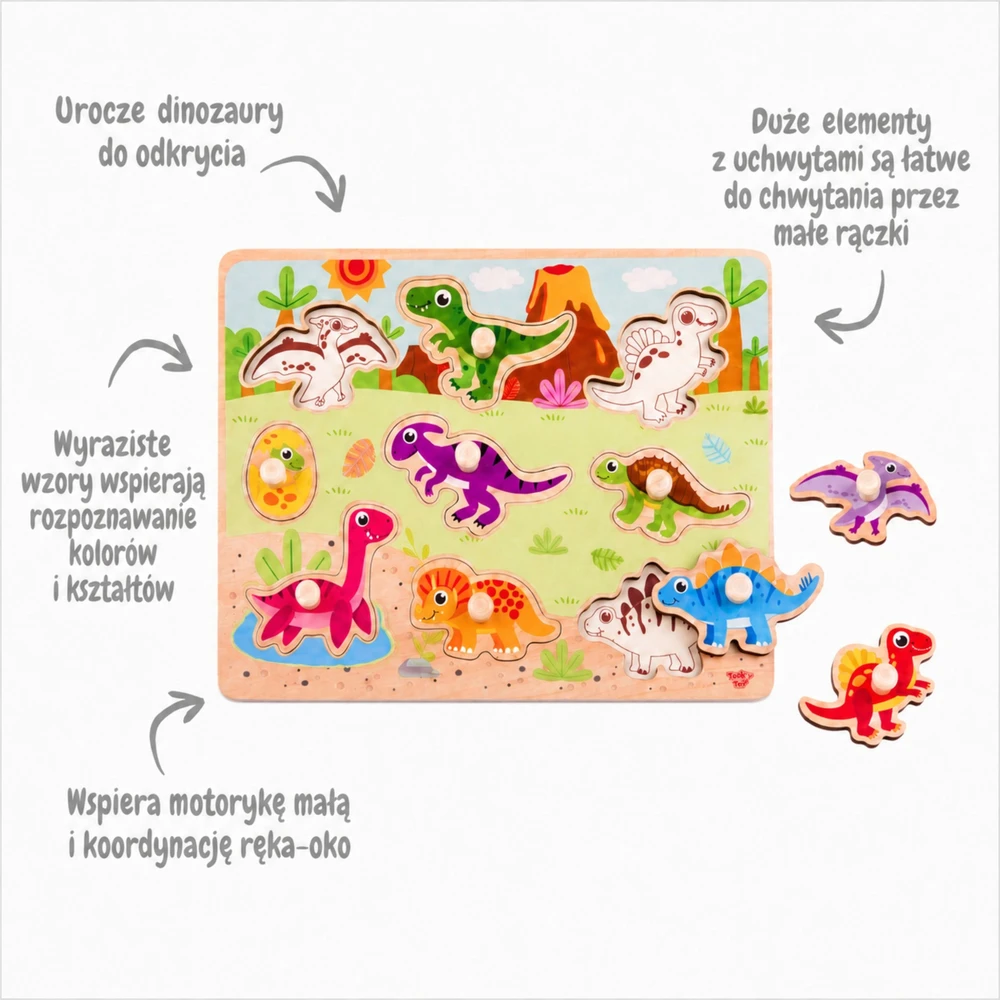 Tooky Toys Paėmę žaislinę medinę montessori dėlionės dėlionės dinozaurai
