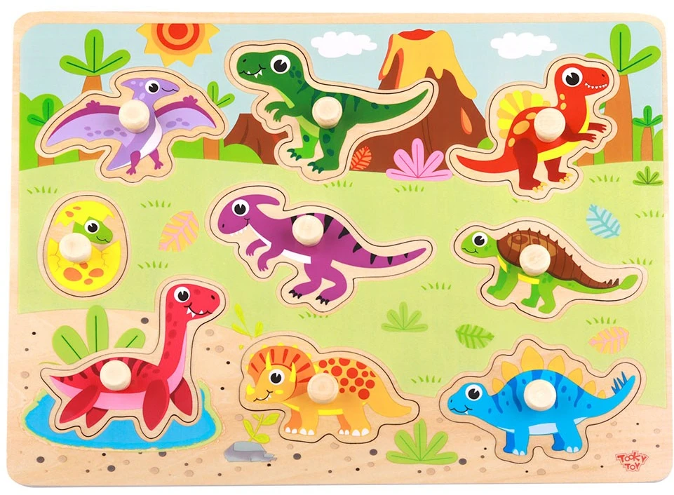 Tooky Toys Paėmę žaislinę medinę montessori dėlionės dėlionės dinozaurai