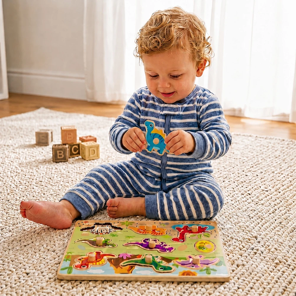 Tooky Toys Paėmę žaislinę medinę montessori dėlionės dėlionės dinozaurai