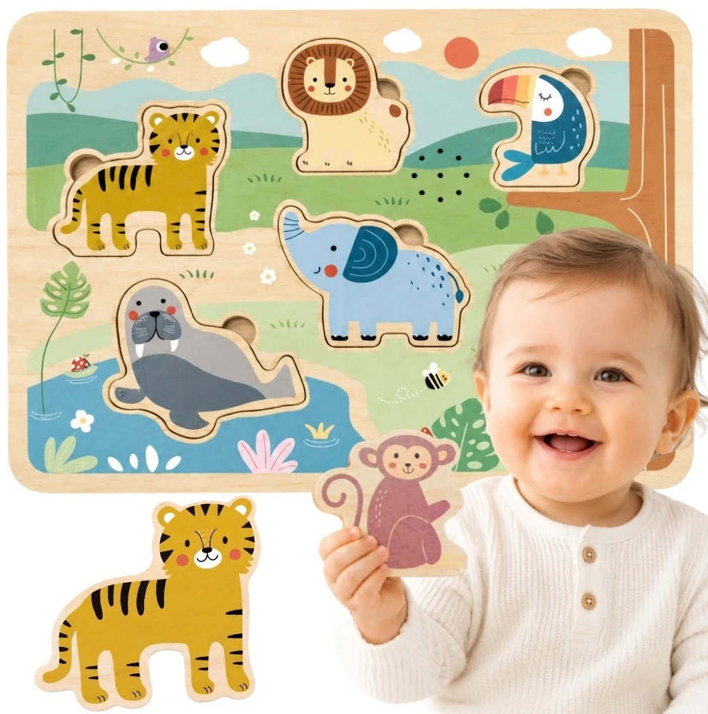 Tooky Toys TOOKY TOY medinė interaktyvi dėlionė Gyvūnėliai