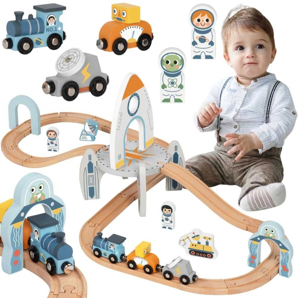 Tooky Toys TOOKY TOY medinė kosminė traukinuko trasa