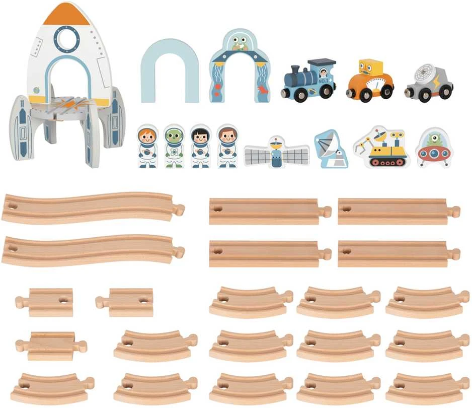 Tooky Toys TOOKY TOY medinė kosminė traukinuko trasa