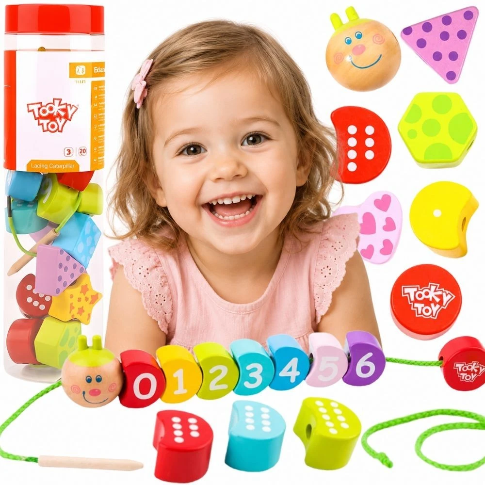 Tooky Toys Mediniai vėrimo kaladėlės Vikšras TOOKY TOY
