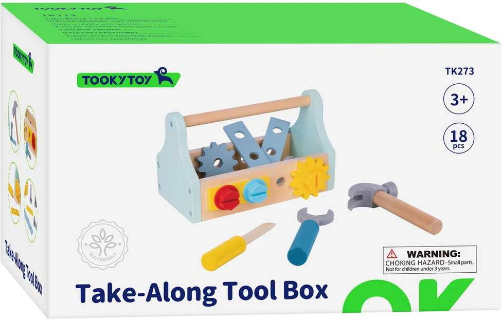 Tooky Toys TOOKY TOY medinė įrankių dėžutė 18vnt