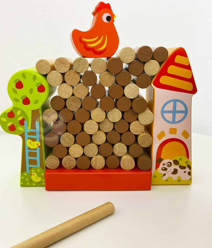 Tooky Toys Paimtas žaislas Jenga krintantis vištienos medinis ūkis