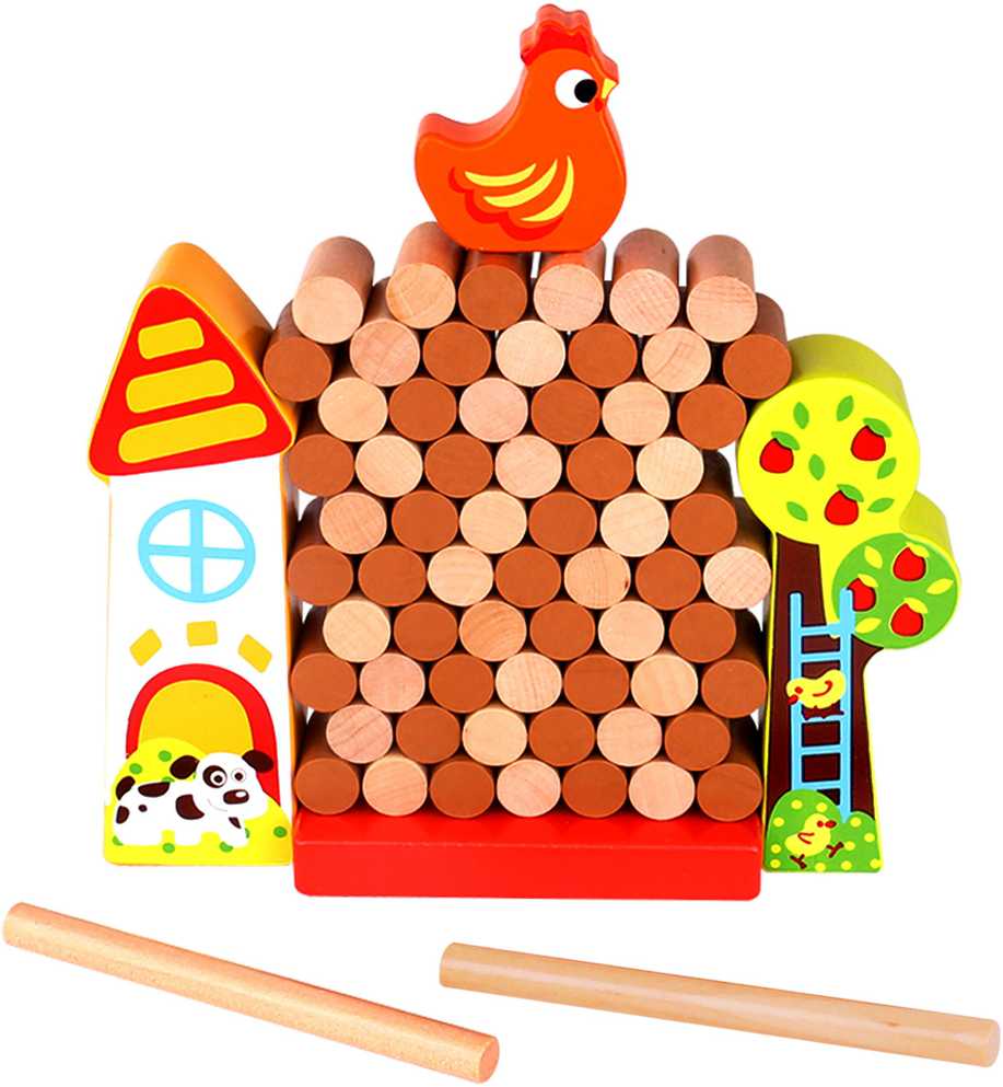 Tooky Toys Paimtas žaislas Jenga krintantis vištienos medinis ūkis
