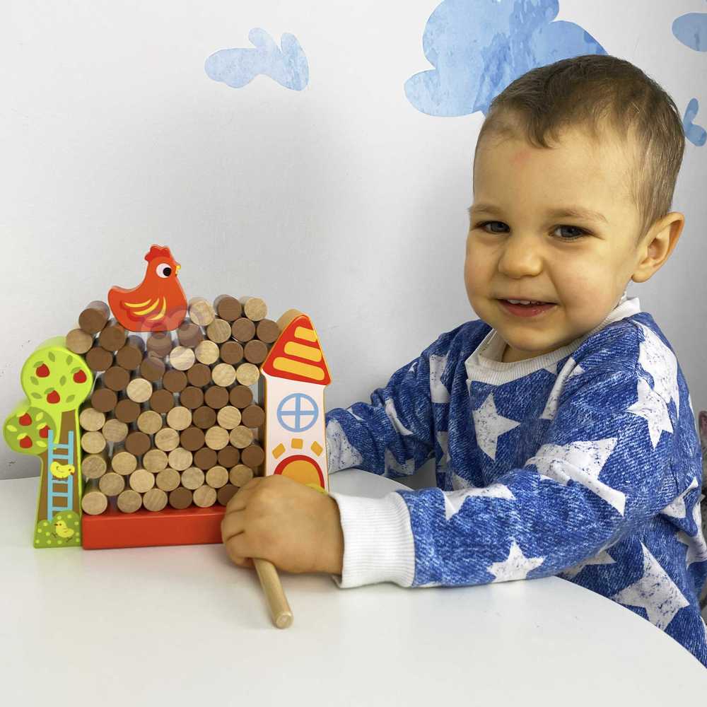 Tooky Toys Paimtas žaislas Jenga krintantis vištienos medinis ūkis