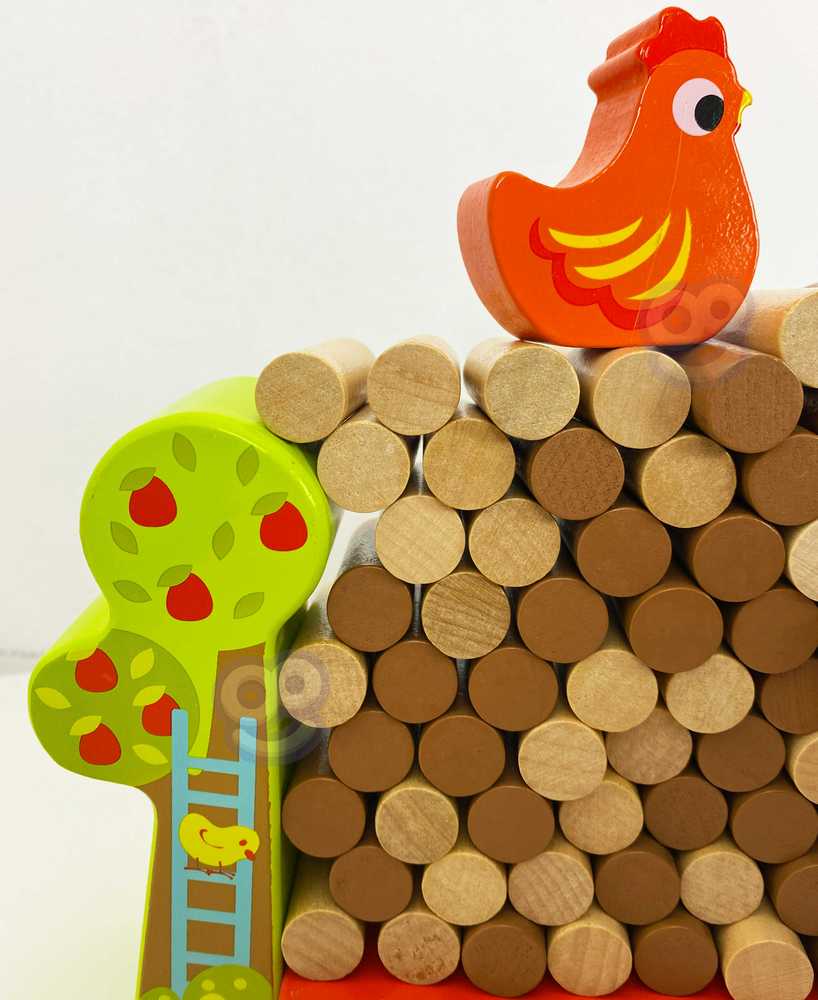 Tooky Toys Paimtas žaislas Jenga krintantis vištienos medinis ūkis