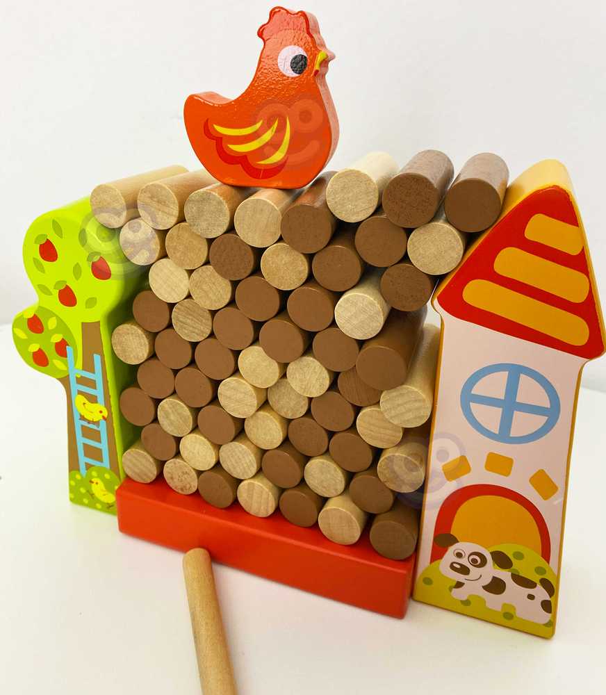 Tooky Toys Paimtas žaislas Jenga krintantis vištienos medinis ūkis