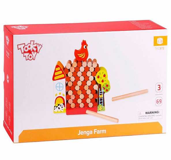 Tooky Toys Paimtas žaislas Jenga krintantis vištienos medinis ūkis
