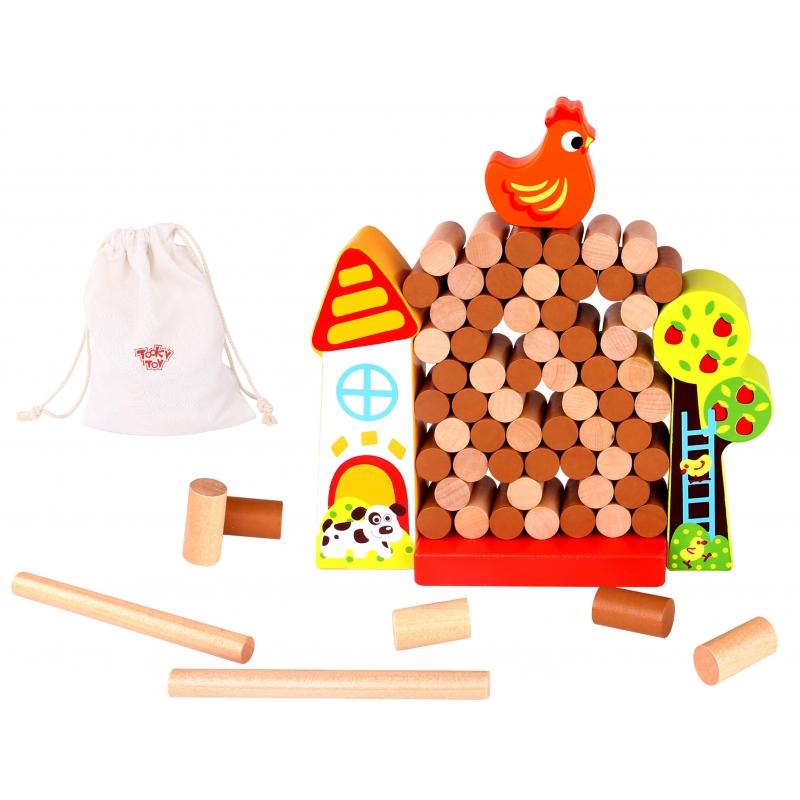Tooky Toys Paimtas žaislas Jenga krintantis vištienos medinis ūkis
