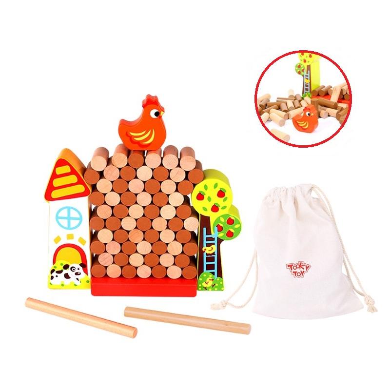 Tooky Toys Paimtas žaislas Jenga krintantis vištienos medinis ūkis