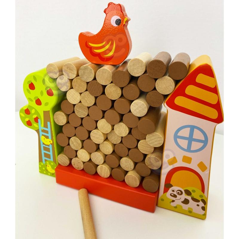 Tooky Toys Paimtas žaislas Jenga krintantis vištienos medinis ūkis