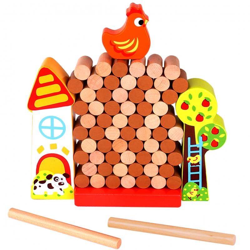 Tooky Toys Paimtas žaislas Jenga krintantis vištienos medinis ūkis