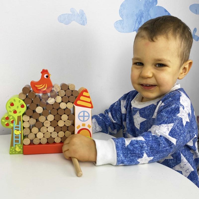 Tooky Toys Paimtas žaislas Jenga krintantis vištienos medinis ūkis