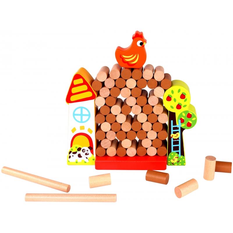Tooky Toys Paimtas žaislas Jenga krintantis vištienos medinis ūkis