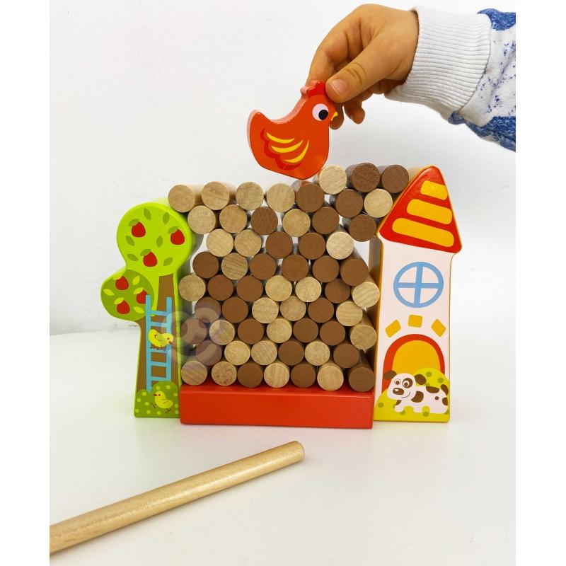 Tooky Toys Paimtas žaislas Jenga krintantis vištienos medinis ūkis