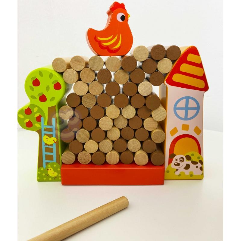 Tooky Toys Paimtas žaislas Jenga krintantis vištienos medinis ūkis