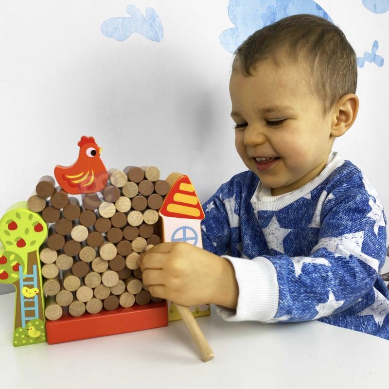 Tooky Toys Paimtas žaislas Jenga krintantis vištienos medinis ūkis