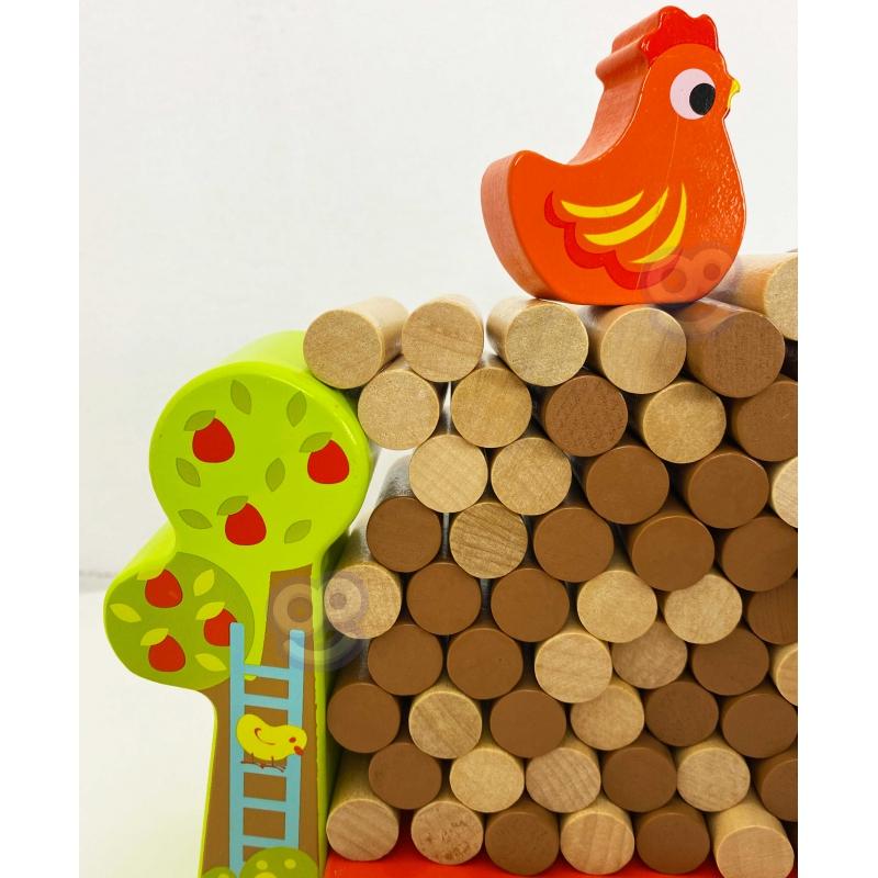 Tooky Toys Paimtas žaislas Jenga krintantis vištienos medinis ūkis
