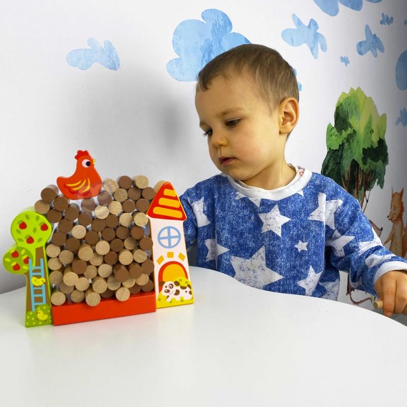 Tooky Toys Paimtas žaislas Jenga krintantis vištienos medinis ūkis