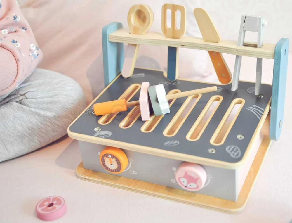 Vaikiška žaislinė medinė sulankstoma virtuvėlė su griliu, Viga