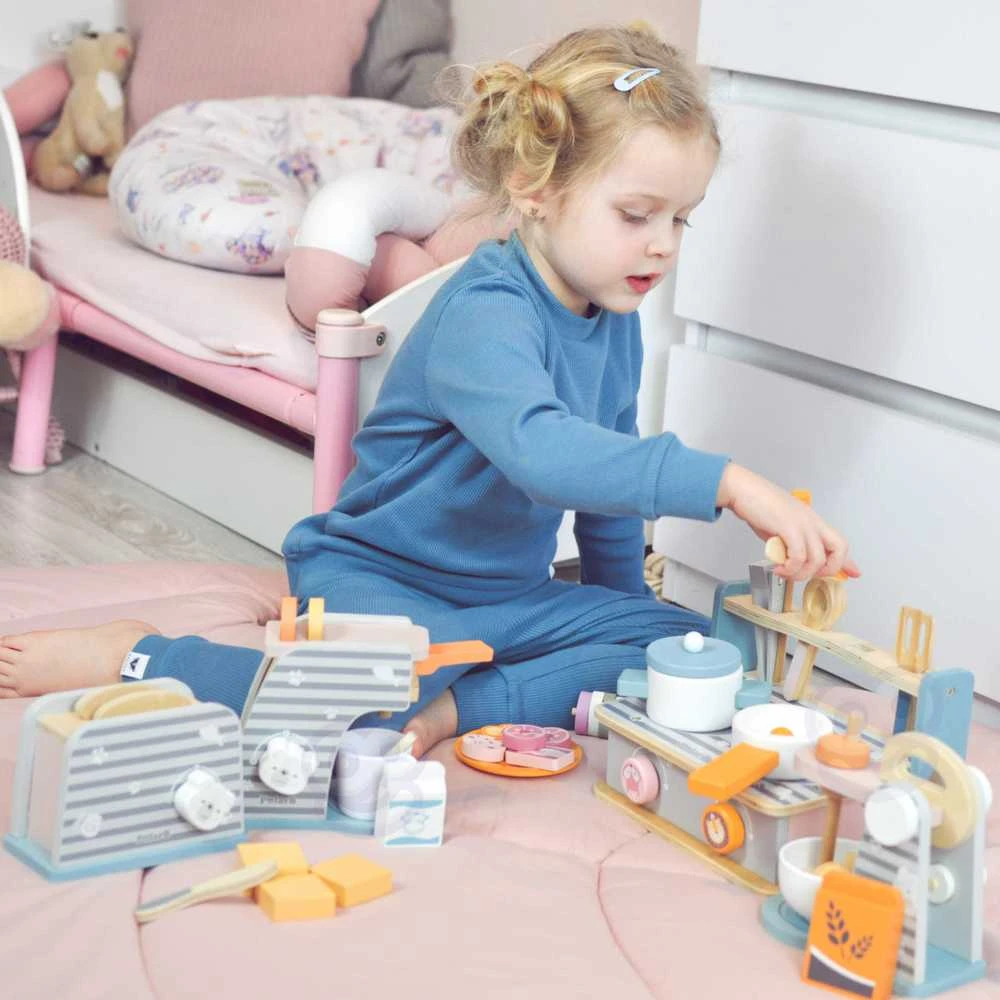 Vaikiška žaislinė medinė sulankstoma virtuvėlė su griliu, Viga