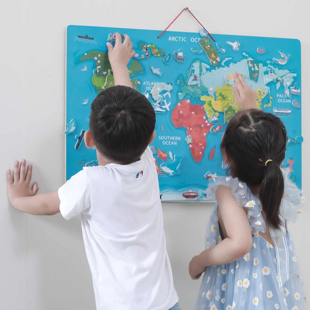 Viga Toys Viga 2in1 mokomoji lenta su magnetiniu Montessori pasaulio žemėlapiu