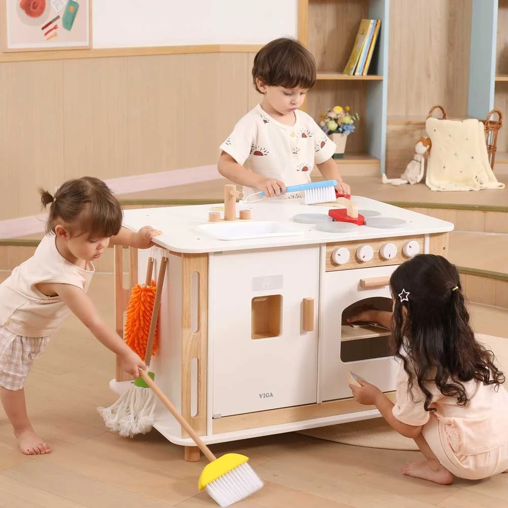 Viga Toys Interaktyvi virtuvėlė ir valymo stotelė vaikams Viga