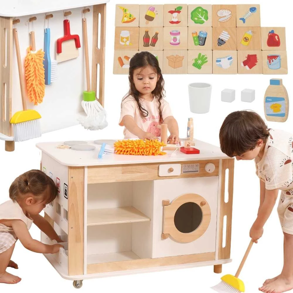 Viga Toys Interaktyvi virtuvėlė ir valymo stotelė vaikams Viga