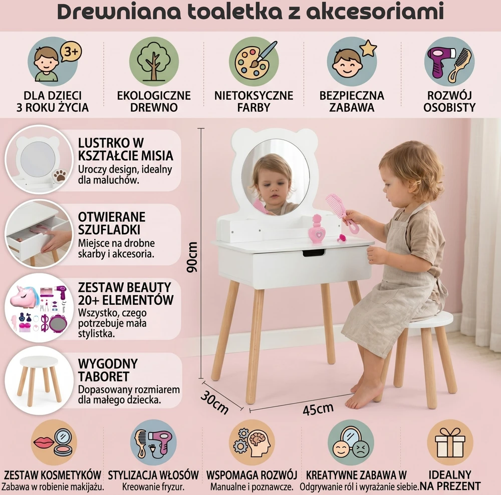 Viga Toys Kosmetikos staliukas su aksesuarais VIGA