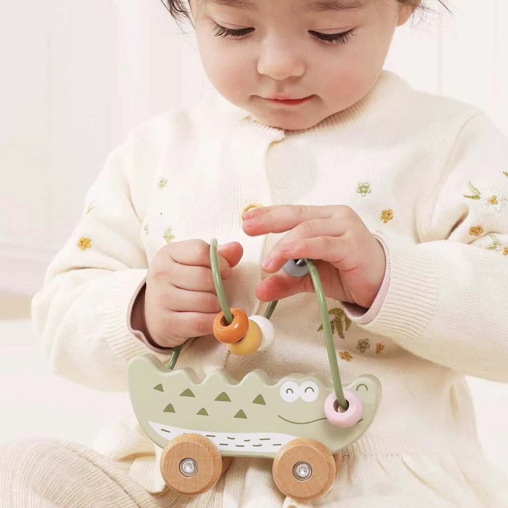 Viga Toys Medinis stumiamas karoliukų labirintas VIGA krokodilas