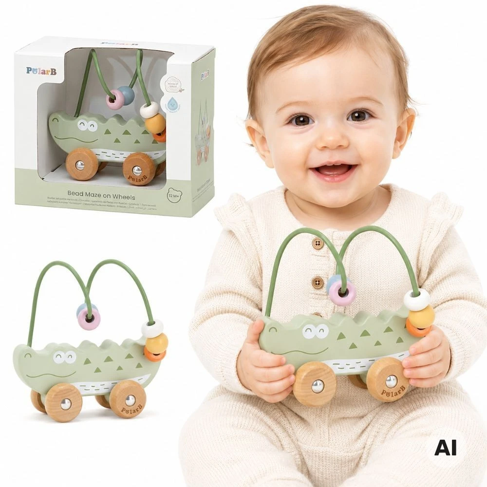 Viga Toys Medinis stumiamas karoliukų labirintas VIGA krokodilas