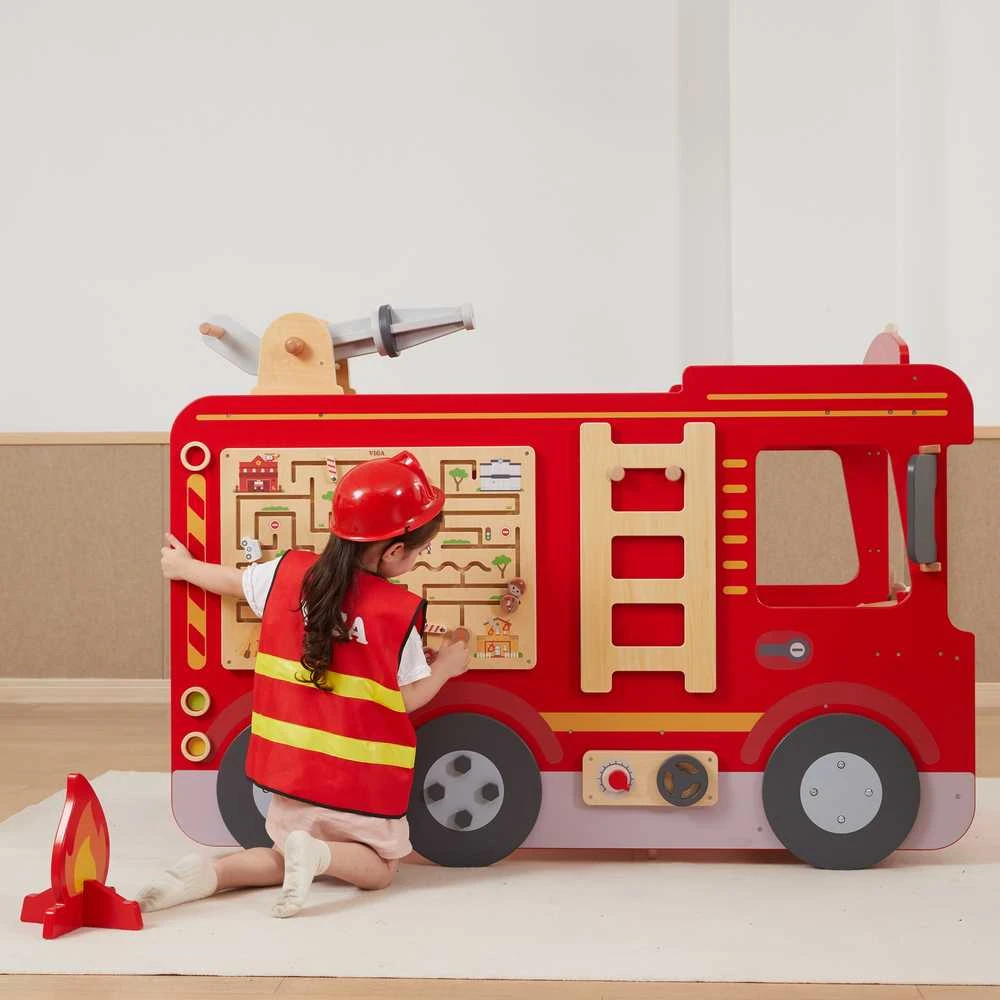 Viga Toys Didelis medinis gaisrinės automobilis VIGA Montessori vaikų žaidimams
