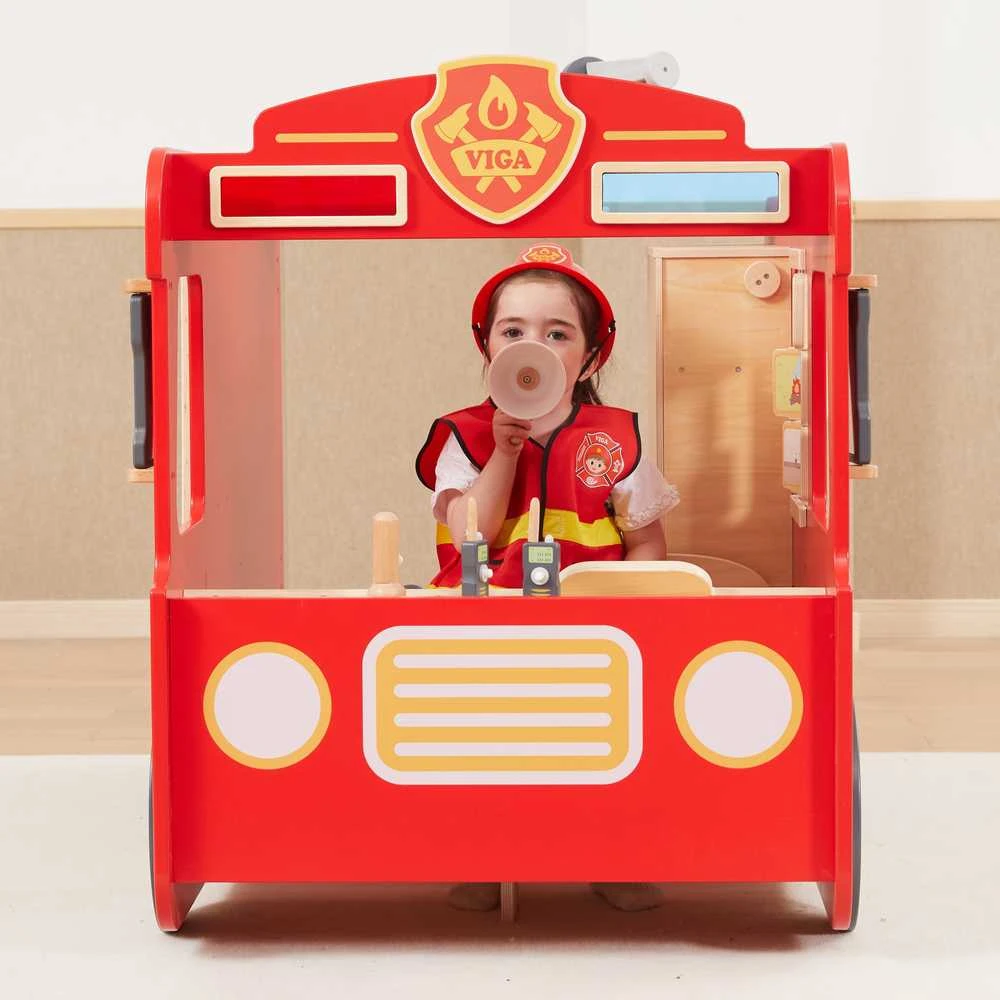 Viga Toys Didelis medinis gaisrinės automobilis VIGA Montessori vaikų žaidimams