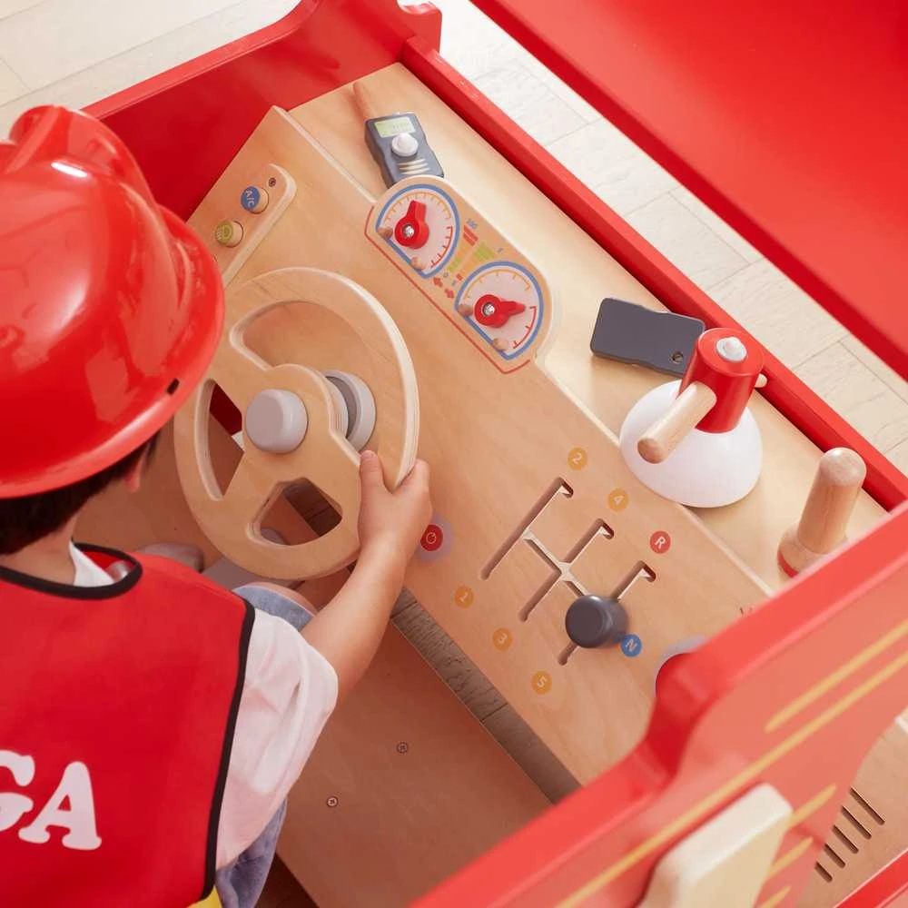Viga Toys Didelis medinis gaisrinės automobilis VIGA Montessori vaikų žaidimams