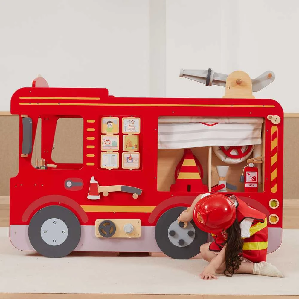 Viga Toys Didelis medinis gaisrinės automobilis VIGA Montessori vaikų žaidimams