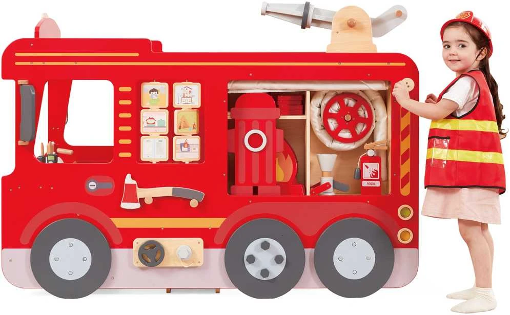 Viga Toys Didelis medinis gaisrinės automobilis VIGA Montessori vaikų žaidimams