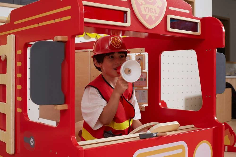 Viga Toys Didelis medinis gaisrinės automobilis VIGA Montessori vaikų žaidimams