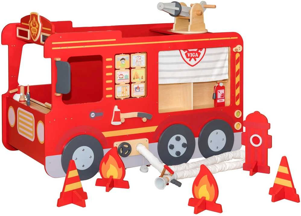 Viga Toys Didelis medinis gaisrinės automobilis VIGA Montessori vaikų žaidimams
